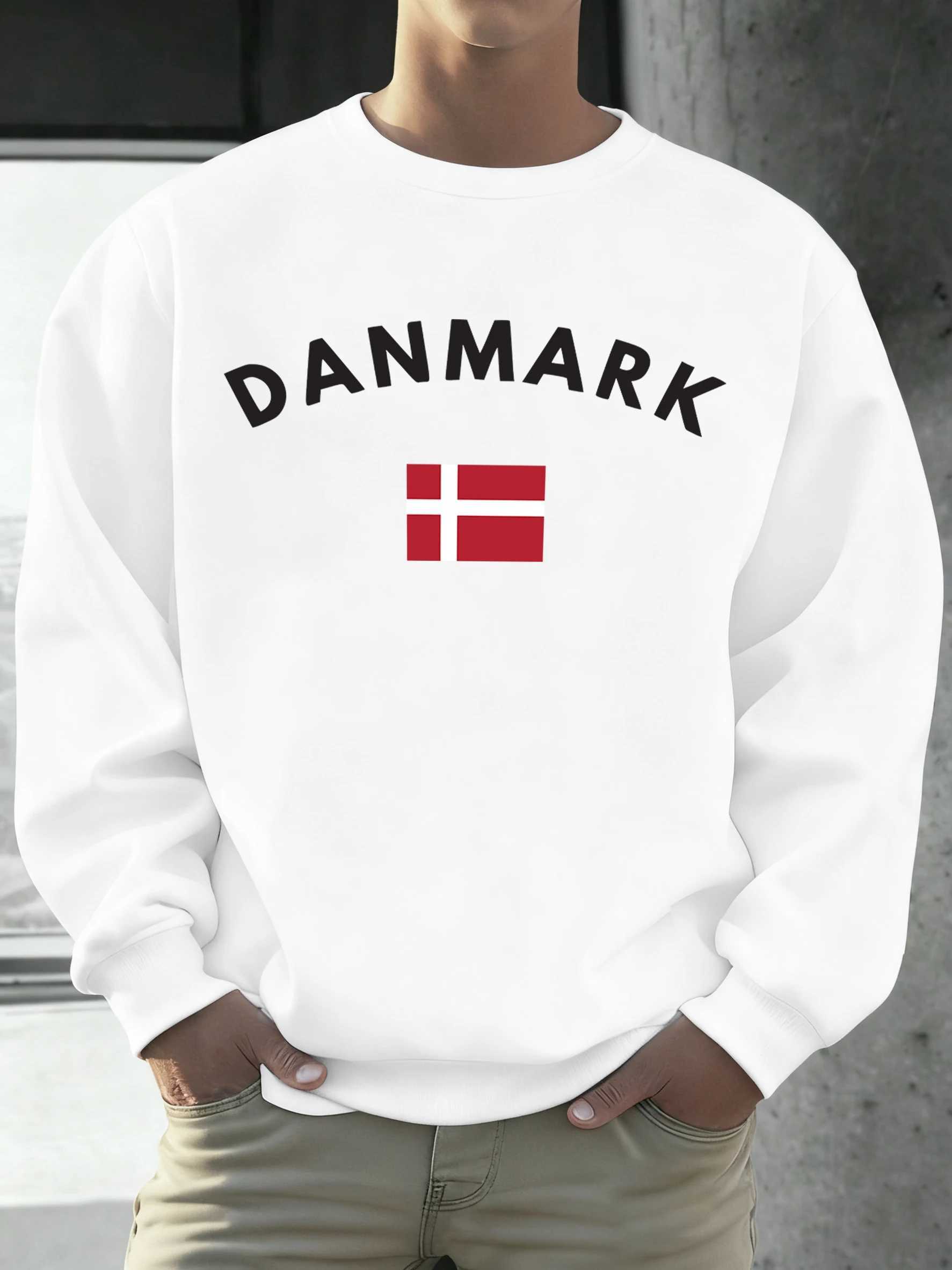Danmark Flag Prints Men Sport Soft Sweatshirt O-Neck All-Match Pullovers Autumn Colour Clothes Fleece Comfy Unisex Long Sleeve M260312