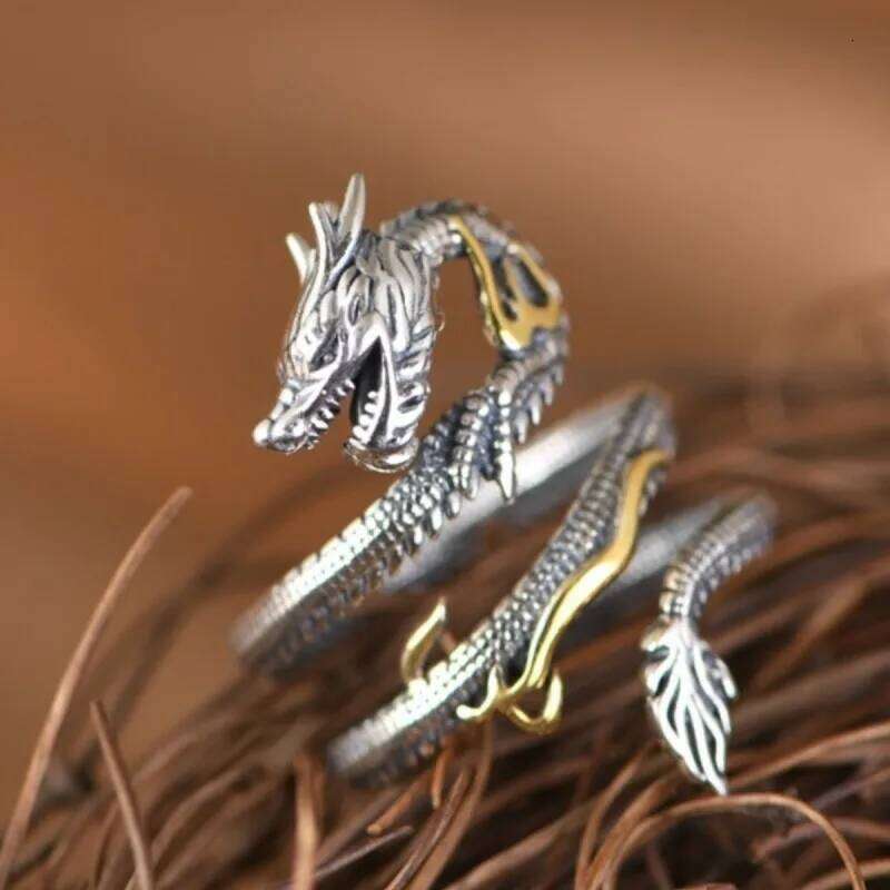 Buyee 925 Sterling Silver Unique Big Elegant Chinese Dragon Open Ring Finger for Men Women Rock Punk Fine Jewelry Circle H260312