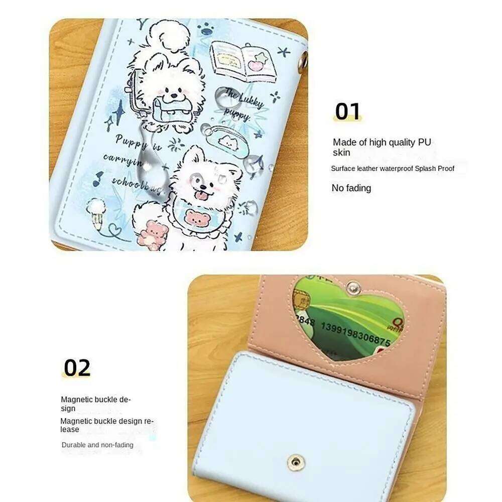PU Leather Money Coin Purse Mini INS Style 3 Folds Credit Holoder Cute Kitten Dog Card Wallets for Girls Students Gift