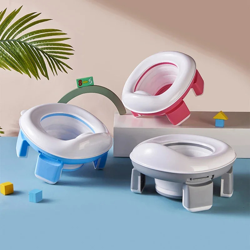 3 in 1 Travel Toilet Seat Foldable Blue Children Potty With Bags Baby Pot Portable Silicone Training 260311