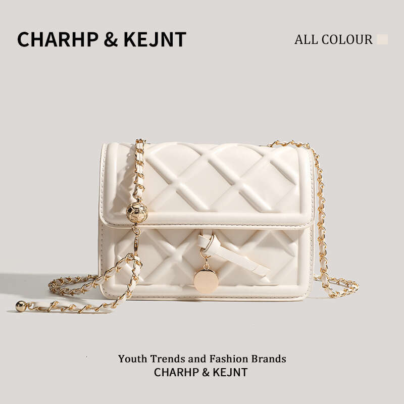 CHARHP&KEJNT Official Genuine Quilted Embossed Chain Small Square Versatile Shoulder Trendy Crossbody Bag for Women