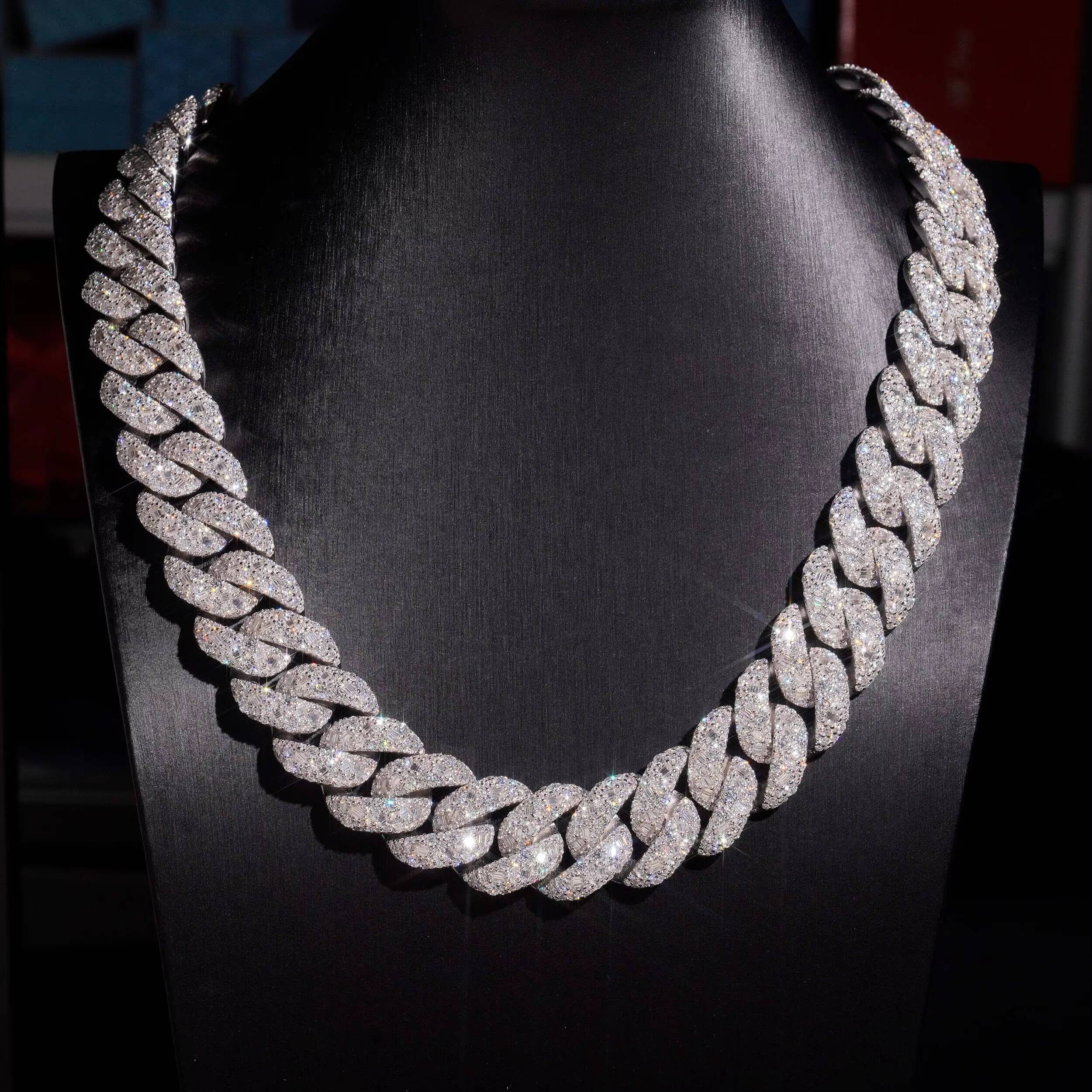 20MM Mosaic Setting Round Mix Baguette Cut Moissanite Diamond Iced Out Men Necklace Jewelry Cuban Chain Link Necklace