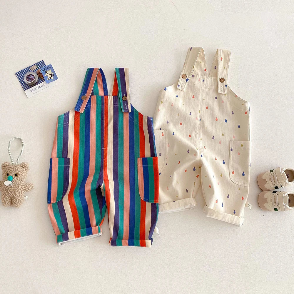 Baby Childrens Fashion Striped Pants Spring Girls Overalls Boys Stylish Strap Korean Kids Casual Trousers 260311