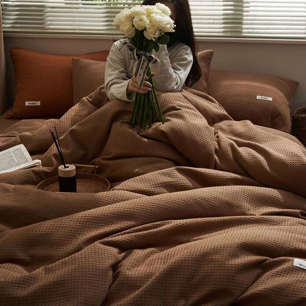 Ins Style Solid Color Waffle Cotton Duvet Cover Four Piece High Beauty Quilt Bed Sheet Bedding Set H260312