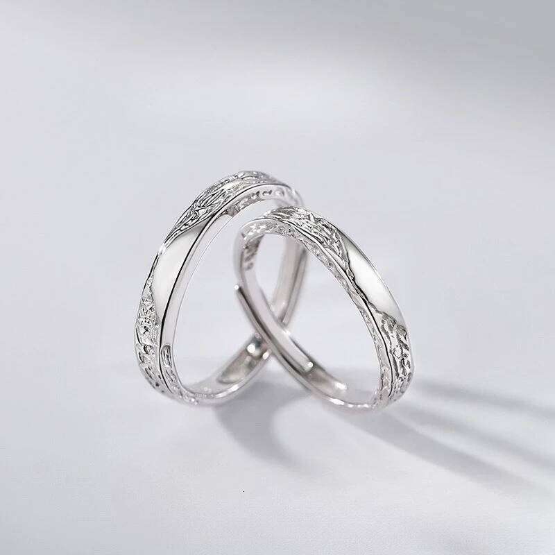Personality Charm 925 Sterling Silver Adjustable Glacier Texture Couple Rings for Women Man Wedding Jewelry Valentine's Day Gift W260311