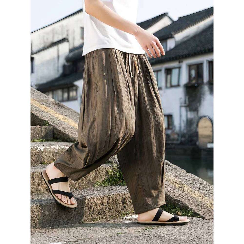 Ice Silk Casual Linen Pants Men Oversize Chinese Summer Wide leg Baggy Sweatpants Male Outdoor Sport Harem Trousers