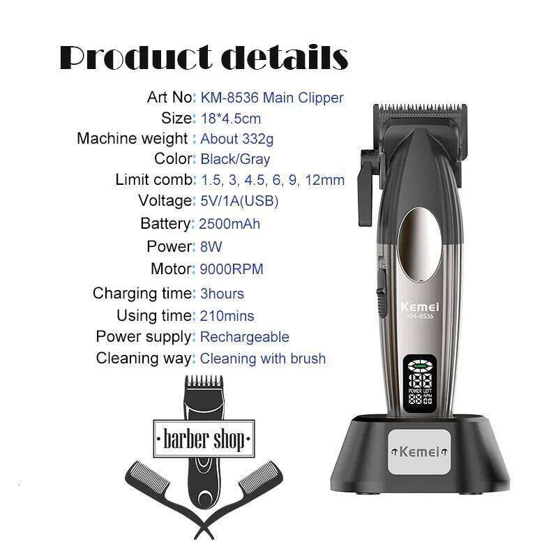 Kemei KM8536 Trimmer Baber Professional Clipper Hair Cutting Machine With Charging Base For Electric Men Gift C260312
