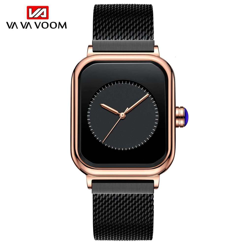 VA VOOM Brand Square Watch Magnet Stainless Steel Mesh With Quartz Movement Rose Gold Minimalist Women Dress Wristwatch