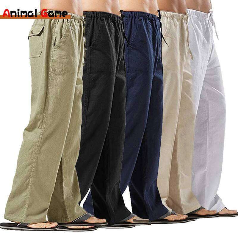Spring Linen Wide Korean Trousers Oversize Cotton Streetwear Male New Yoga Pants Casual Men Clothing Sweatpants