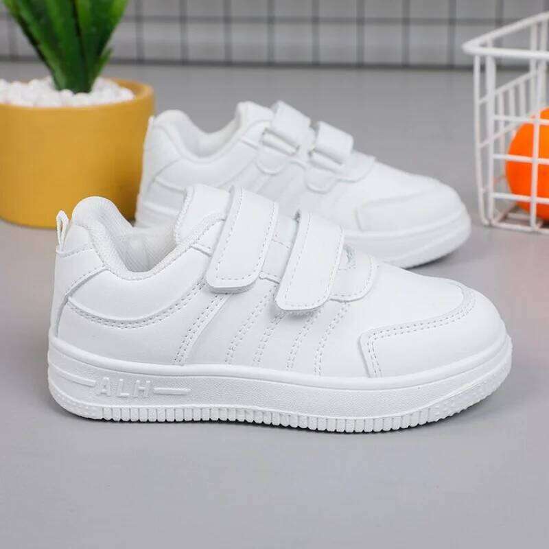 Child PU Material White Sneakers-Spring/Summer Unisex Soft-Soled Casual Slip-On Shoes for Primary Students, Comfort and Breath H260312