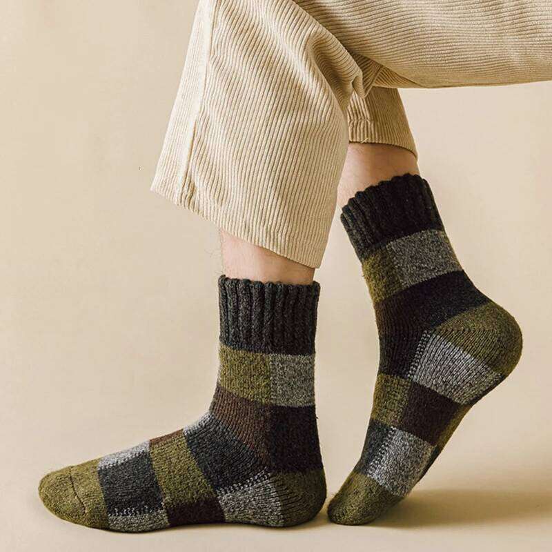 5pairs Winter Men's Thermal Thick Wool Socks Warm Colorblock Soft Comfortable Plush Snow Floor Sock High Quality Z260312