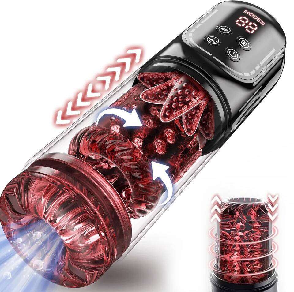 Automatic male Masturbator Pocket Cat 7 push Rotary vibration Suck Lick Stroking vacuum and LCD Screen Penis pump Adult toy Z260312