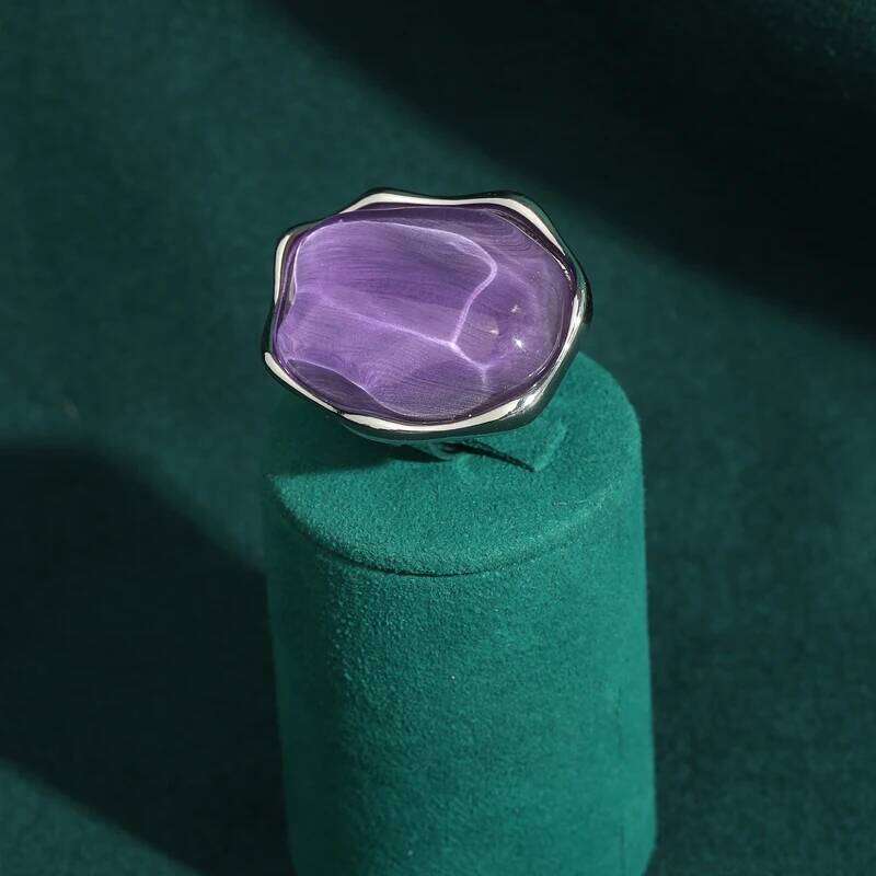Vintage Purple Ring Real Opal Jewelry For Woman Luxury Quality Cat Eye Stone Irregular Crystal Silver Color Designer Brands 2025 H260312