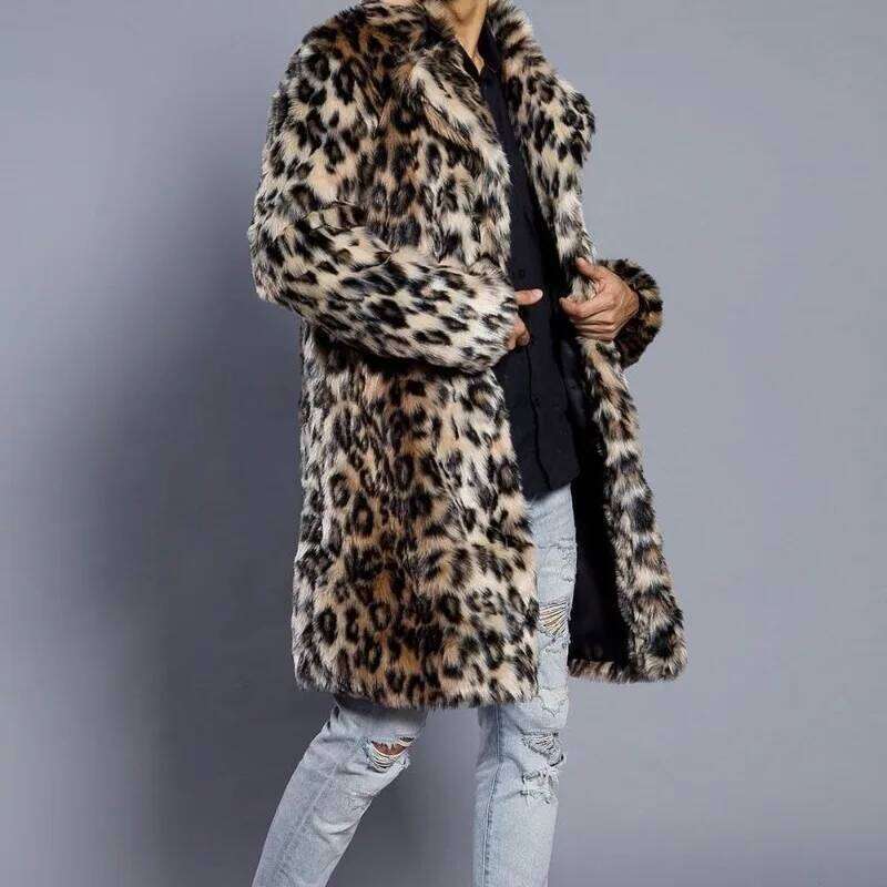 Luxury Men's Leopard Print Suit Overcoat Mid-length Rabbit Winter Warm Thicken Faux Men Mens Fur Trench Coat New Z260313