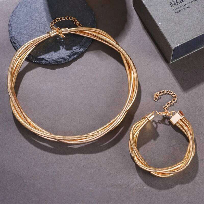 European American Multi-layer Winding Versatile Necklace for Women Fashion Personality Geometric Neck Chain Jewelry Accessories H260312