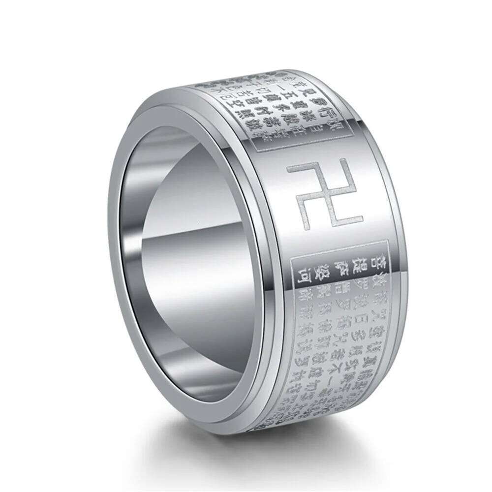 Anxiety Fidget Spinner Rings for Men Women Buddhism Swastika Stainless Steel Spinning Rotatable Ring Punk Anti Stress Jewelry H260312