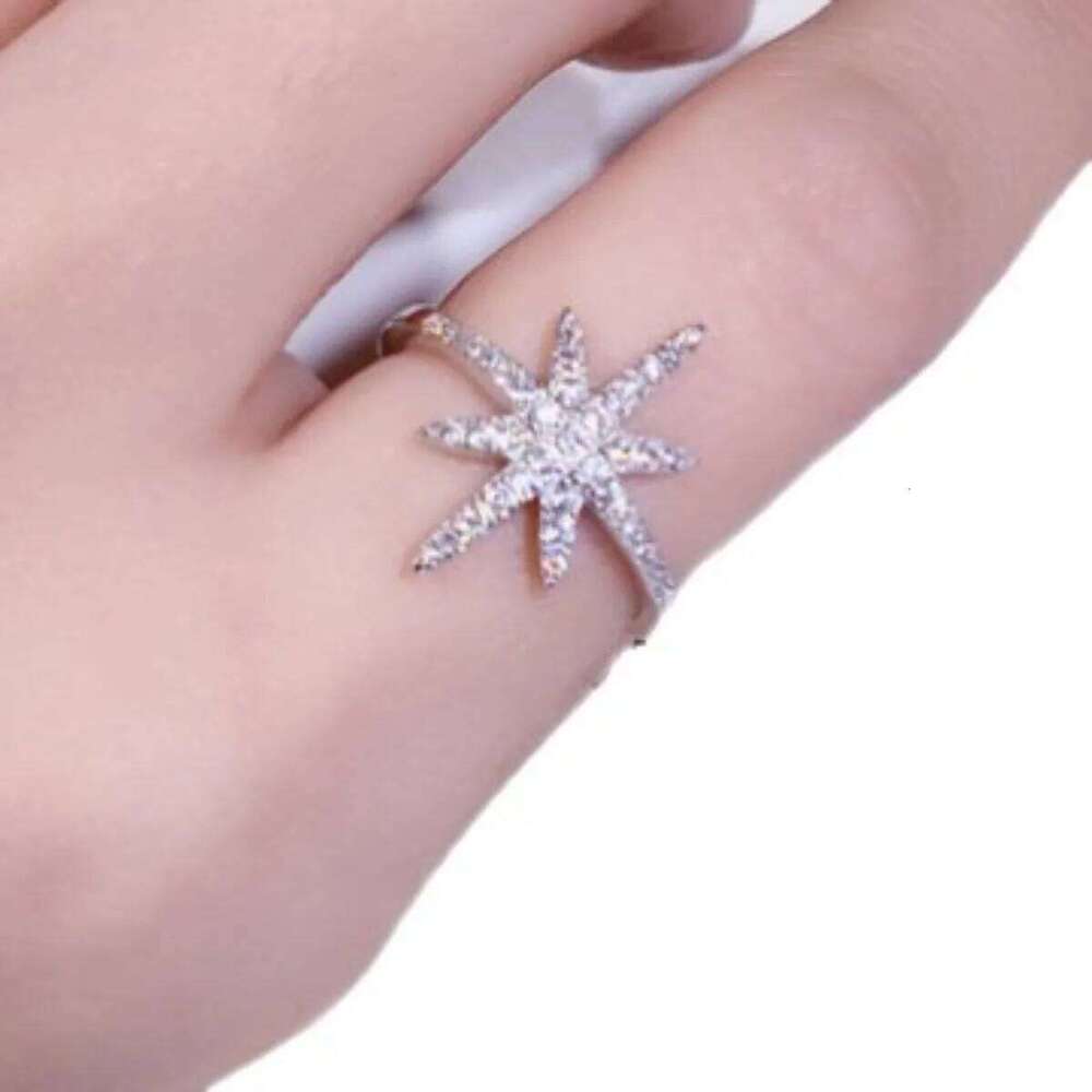 1Pc Women's Eight-Pointed Star Copper Inlaid Zircon Ring, Luxurious Fashion Simple Ins, Party Wear Jewelry H260312