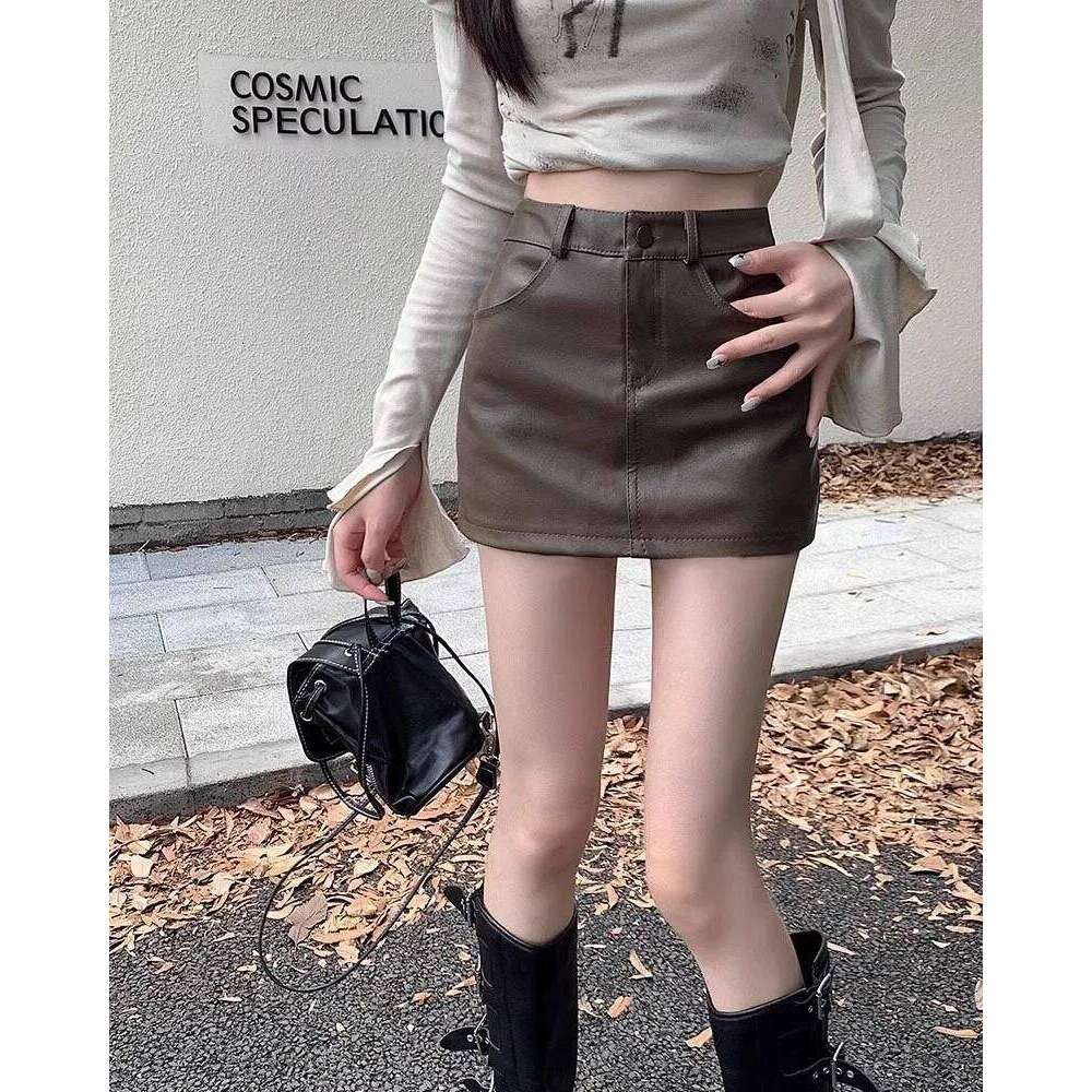 Black PU Leather Half-length Short For Women In Autumnwinter 2025 Large Size High Waist Slimming A-line Skirt Z260314