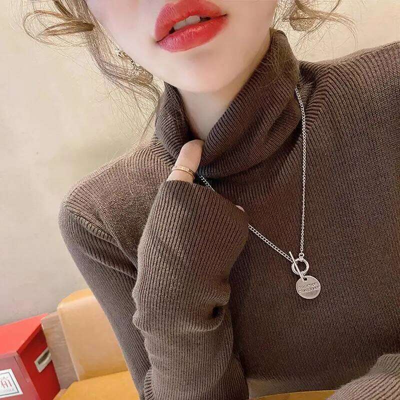 Fashion Solid Color Slim Turtleneck Sweater 2025 Autumn Winter New Casual Versatile Warm Pullovers Long Sleeves Women's Clothing Z260314