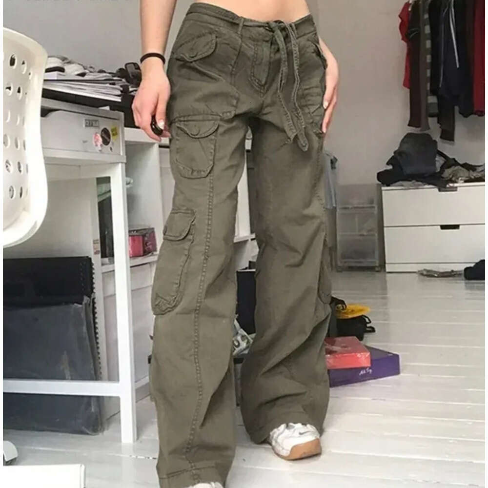 Women Summer Style Fashion Versatile Y2K Pockets Cargo Pants Straight Harajuku Vintage Low Waist Wed Leg Trousers Z260314
