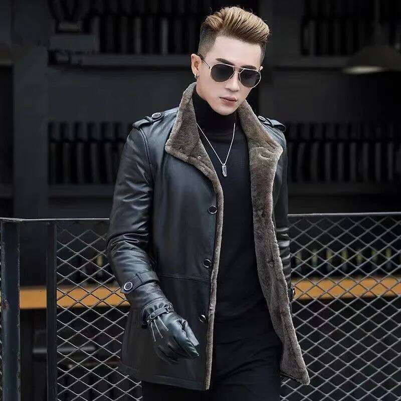 Genuine Leather Slim-fit Mid-length One with Cashmere Mink Fur New Winter Men's Coat Quality and High Appearance Level Z260313