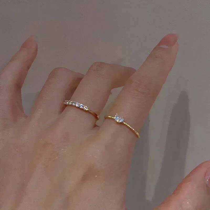 Gold Silver Color Heart Rings Set for Women Girls Luxury Cubic Zirconia Twist Wedding Ring Adjustable Fashion Jewelry Gifts H260312