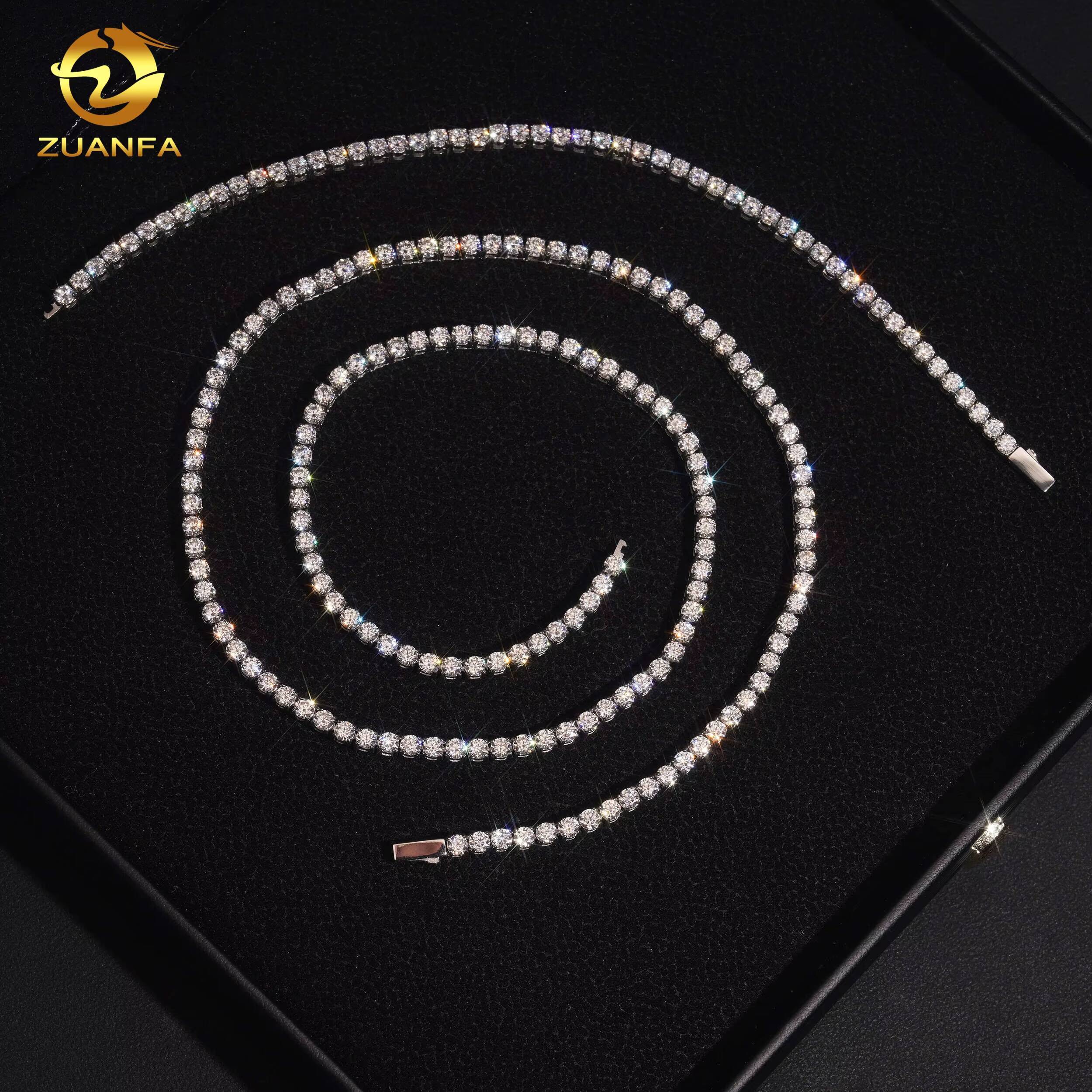 Factory Price 3mm Bracelet Hip Hop Moissanite Jewelry Iced Out Diamond VVS Moissanite Necklace 316L Stainless Steel Tennis Chain