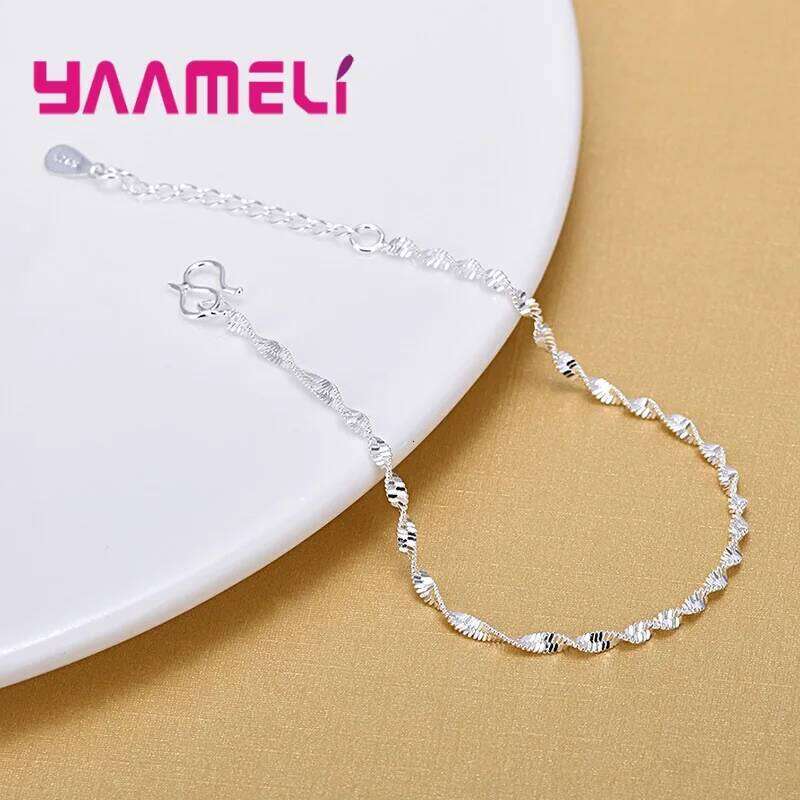 Charm 925 Sterling Color Water Wave Chain Bracelet Fashion Woman Girl Lady Fine Silver Jewelry Z260313
