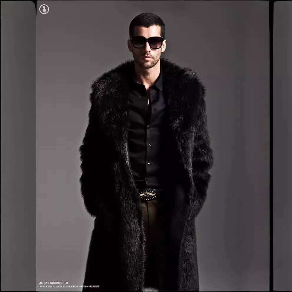 Autumn Winter Men's Medium and Long Warm Fashion Artificial Fur Trench Coat Z260313