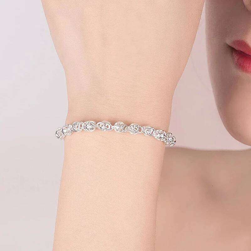 New Pretty lovely Hollow ball Chain 925 Sterling Silver Bracelet for Women Fashion Wedding Party Holiday gift fine Jewelry Z260313