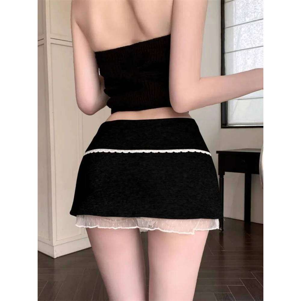 Sweet Lace Patchwork Women Summer Japanese Kawaii Bow Mini Fashion Low Waist Preppy Slit A Line Skirts New Z260314