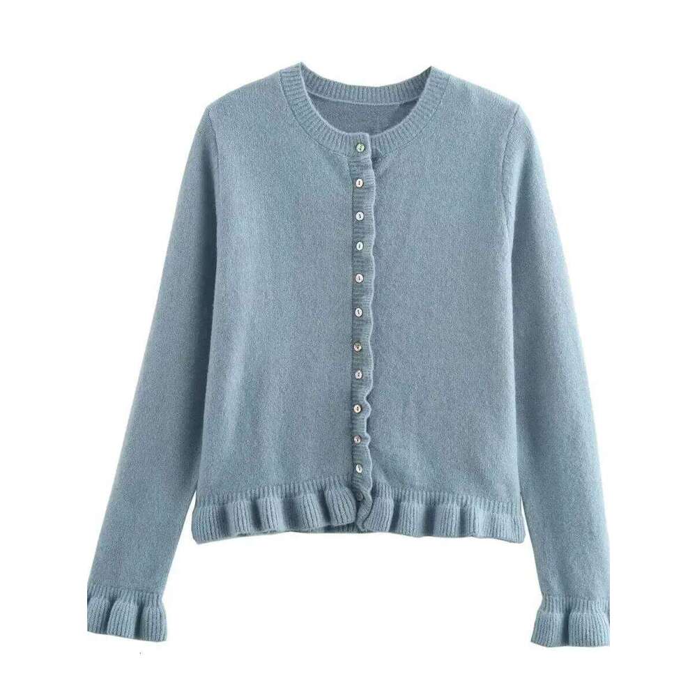 2025 Women's European & American French Design Navy Blue Sweaters Lady Elegant Layered Decoration Versatile Knitted Cardigans Z260313