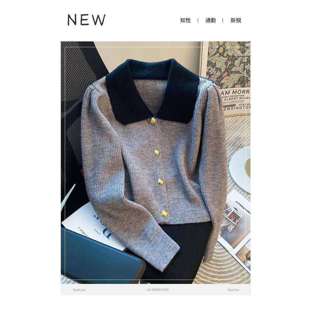 Xiaoxiangfeng collar, lapel, single breasted, soft sticky, slimming short sweater for women in spring and autumn, 2025 new i Z260313