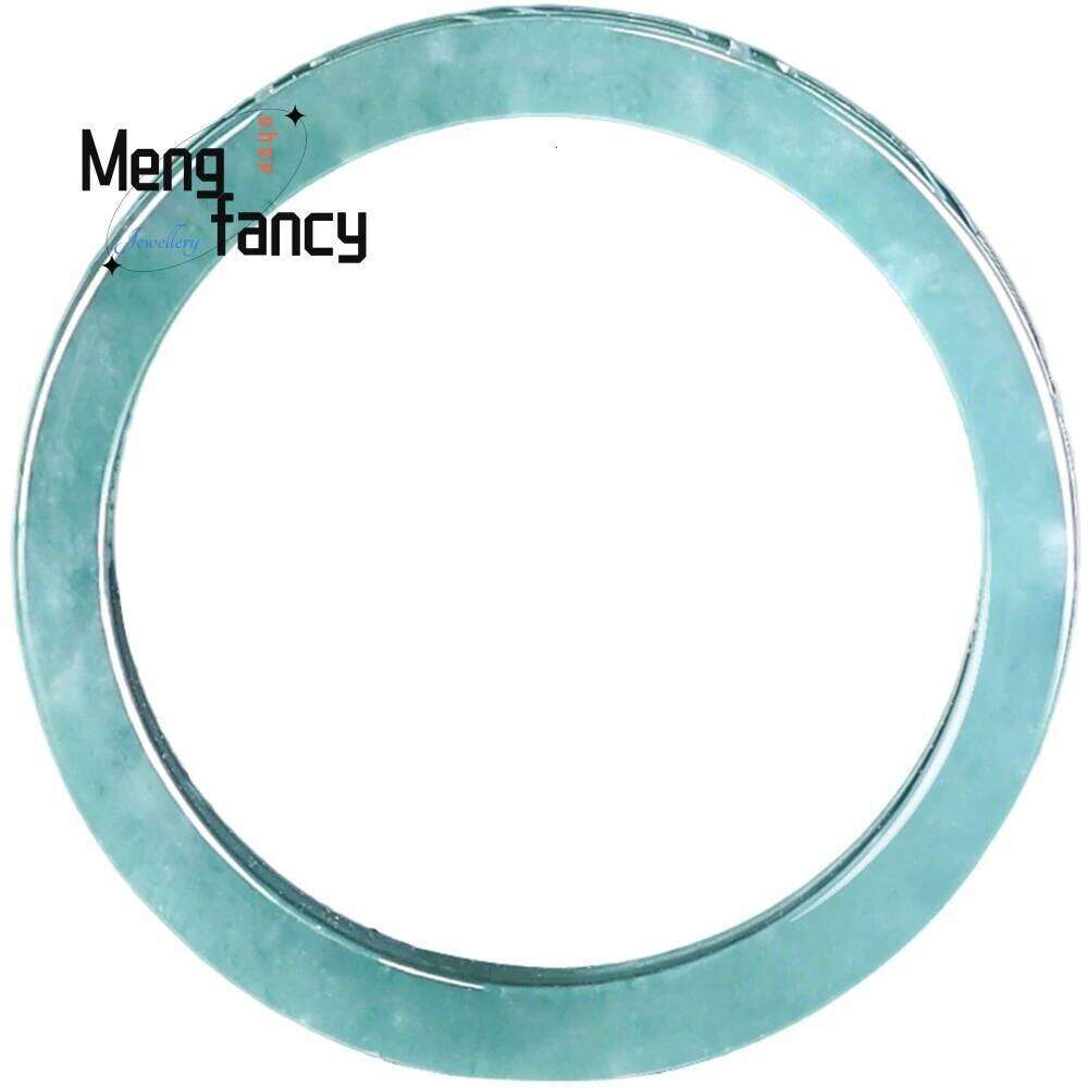 Original Natural A-Grade Jadeite Blue Water Antique Pattern Square Ring, Ice-Type For Men And Women, Personalized Jade Ring H260312