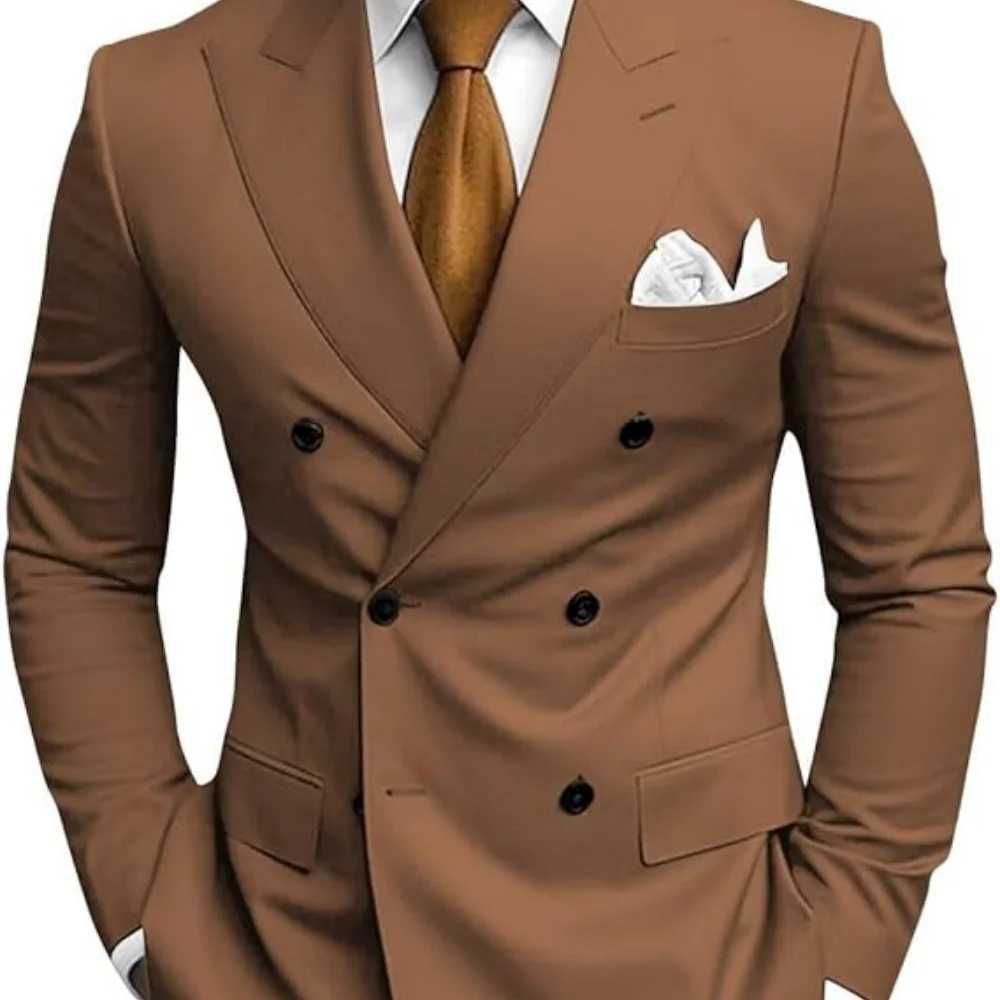 Solid Man Double-breasted 2 Piece Suit with Peak Lapel for Men Wedding Business Casual Graduation Outfit Set M260313