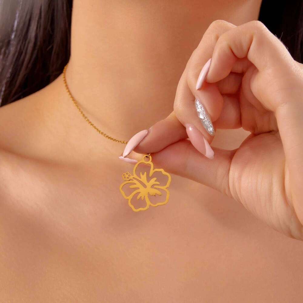 Stainless Steel Hollow Flower Pendant Necklace for Women Girls Gold Color Choker Chain Party Collar Jewelry Friends Gift H260312