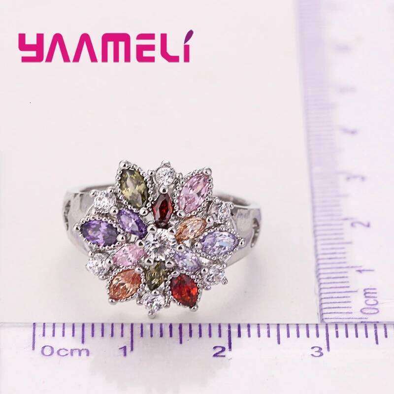 Summer Flowers Finger Rings for Women Gifts 925 Sterling Silver Rainbow Colored Cubic Zircon Stone Sparkling Jewelry H260312