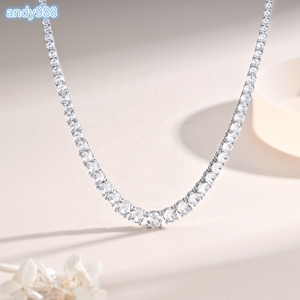 Elegant Dainty 2-6mm Moissanite Tennis Necklace with Luxury Fine Chains Stylish Luxurious Jewelry