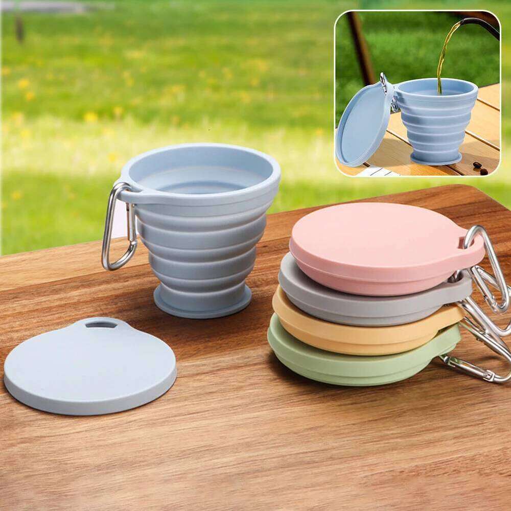 Portable Silicone Folding Water Cup Outdoor Heat Resistant Telescopic Collapsible Foldable Mug With Lid For Travel Camping 180ml Z260313