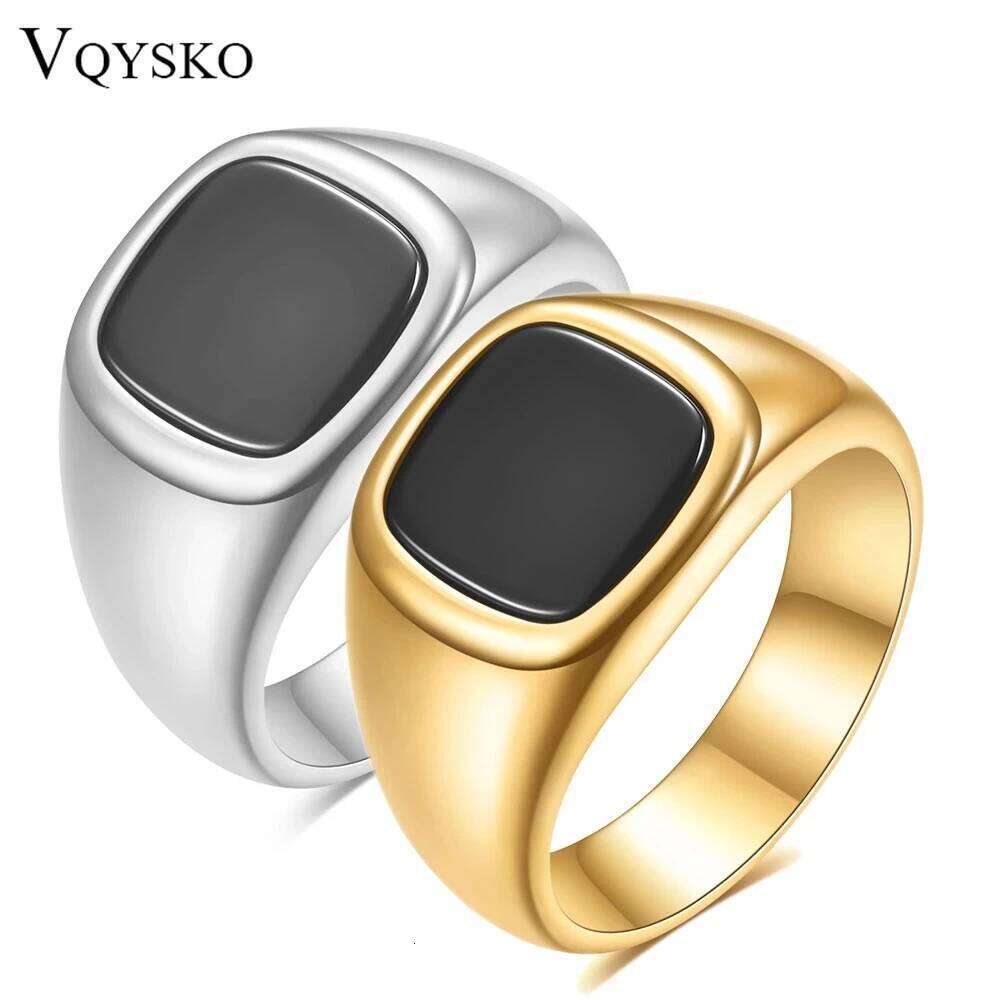 VQYSKO Men's Punk Rock Smooth 316L Stainless Steel Signet Ring For Men Hip Hop Party Jewelry Wholesale Male Wedding Anel H260312