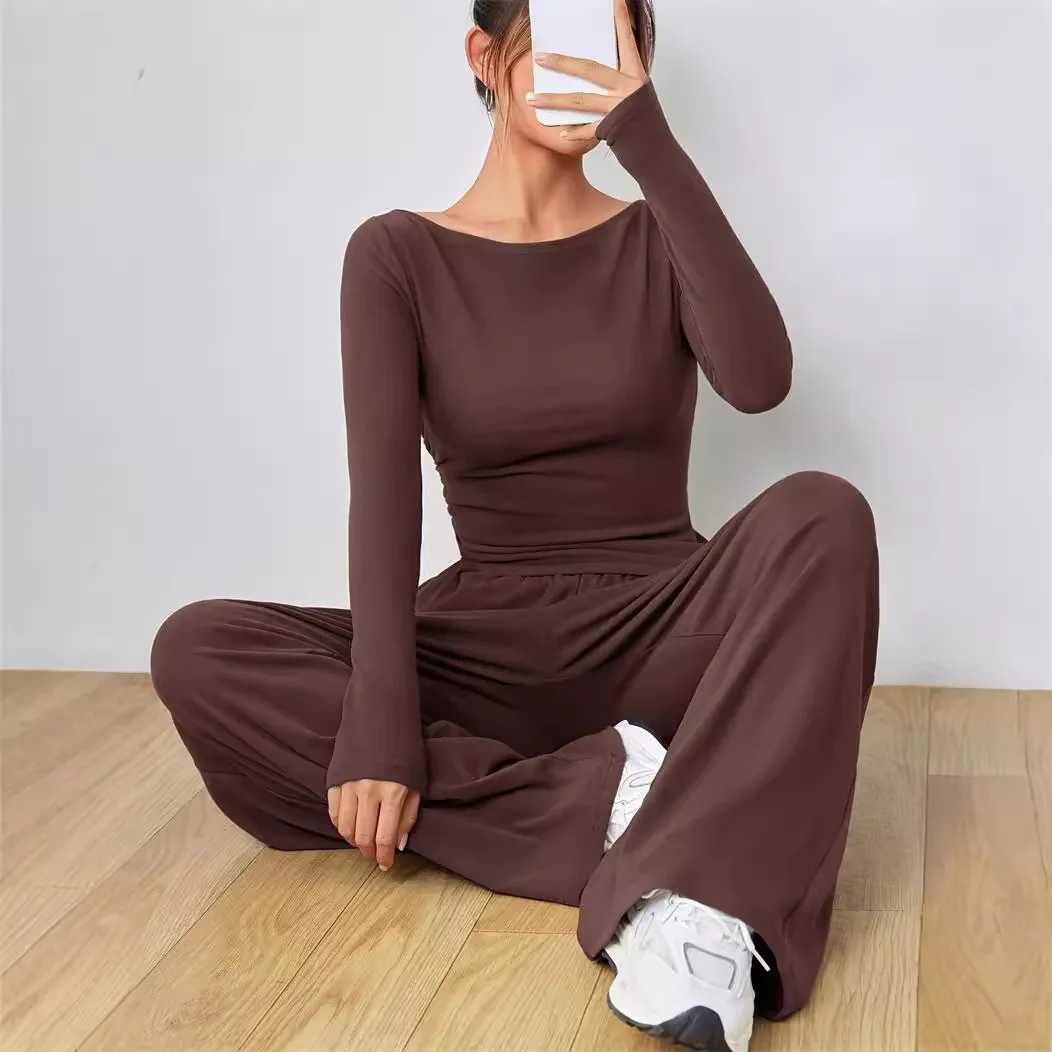 Solid Color Sport Loose Pants Sets For Women 2025 Elegant Summer Womens Two Pieces Suit Full Trouser Set Female Outfit Clothes M260313