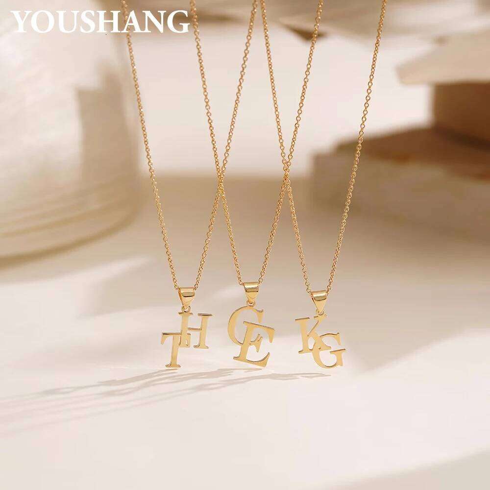 Customized Couple's Initials Necklace Stainless Steel Personalized Double Letter Pendent Golden Color Birthday Gift for r H260312