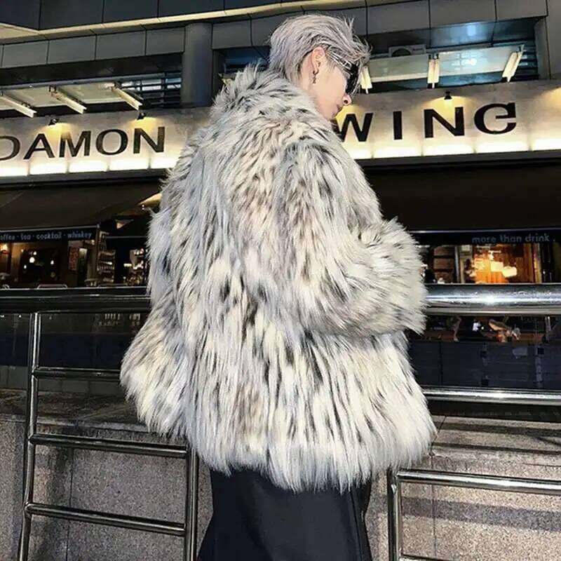 LUZHEN Popular High End Trendy Faux Fur Overcoat Leopard Personalized Elegant Casual Windproof Winter Men's Tops New Coat LZ7984 Z260313
