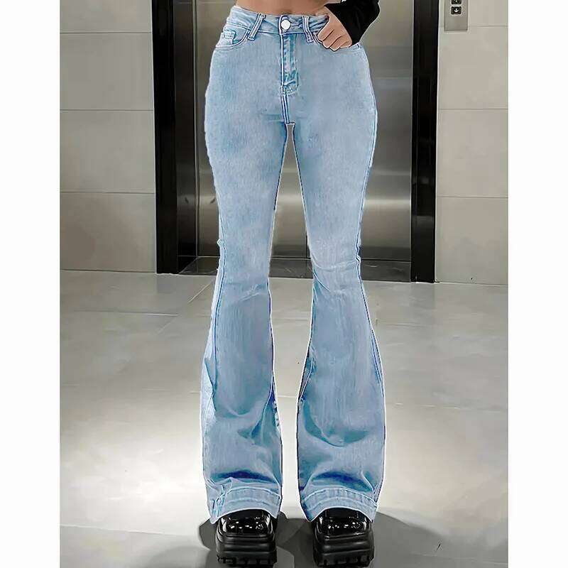 2025 Lady High Waist Stretchy Flared Jeans Women Ins Fashion Solid Bootcut Denim Pants Girls Chic Slim Fit Bell Bottoms Trousers Z260313
