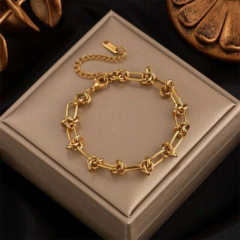 Fashion Niche Retro Heavy Metal Hip-Hop Punk Style Gild Play Knot Bracelets for Women Charm Chain Valentine's Day Jewerly Gifts Z260313