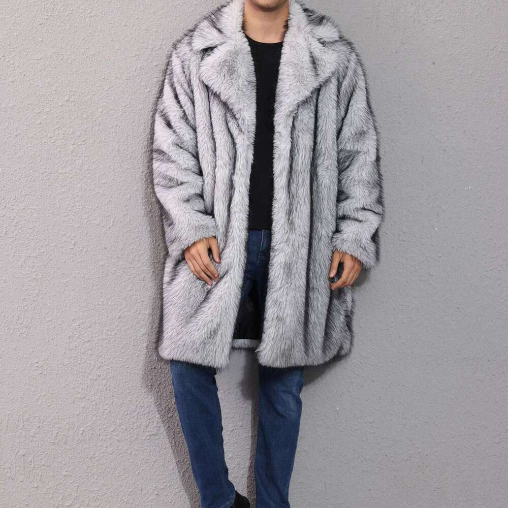 Men's Autumn Winter Faux Fur Coat Long Sleeve Turn Down Collar Open Front Jacket Z260313