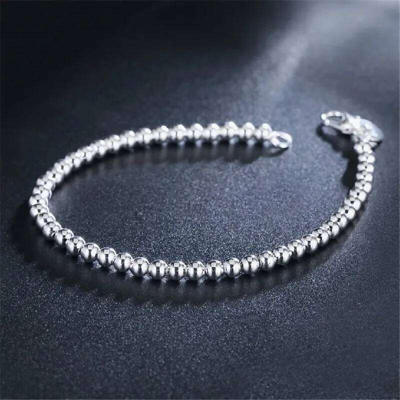 925 Sterling Silver Charm Bracelet for Women, 4mm Beads Chain, Popular Brands Jewelry, Wedding Party, Christmas Gifts Z260313