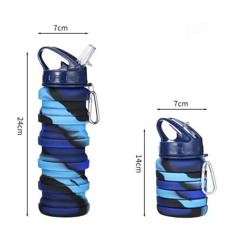 500ML Silicone Foldable For Sports, Reusable Leakproof Water Bottle With Carabiner Z260314