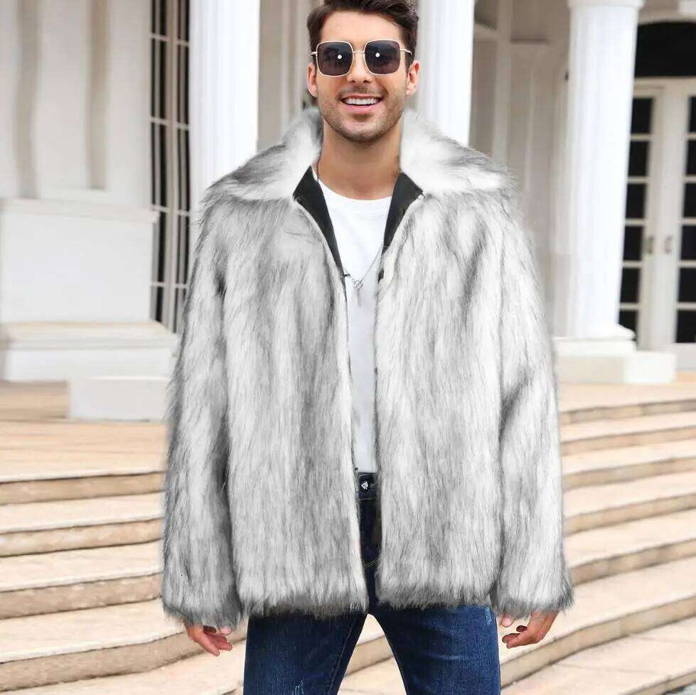 Men Faux Fox Jacket Coat Winter Thick Fluffy Long Sleeve Lapel Warm Shaggy Outerwear Luxury Fur Jackets Mens Z260313
