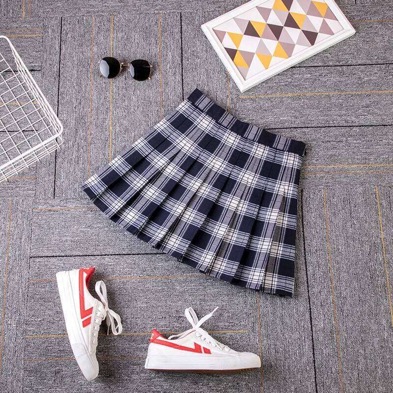 2023 Women A- line Red Plaid korean harajuku plaid skirt Spring and Autumn New Pleated High Waist Skirt Z260314